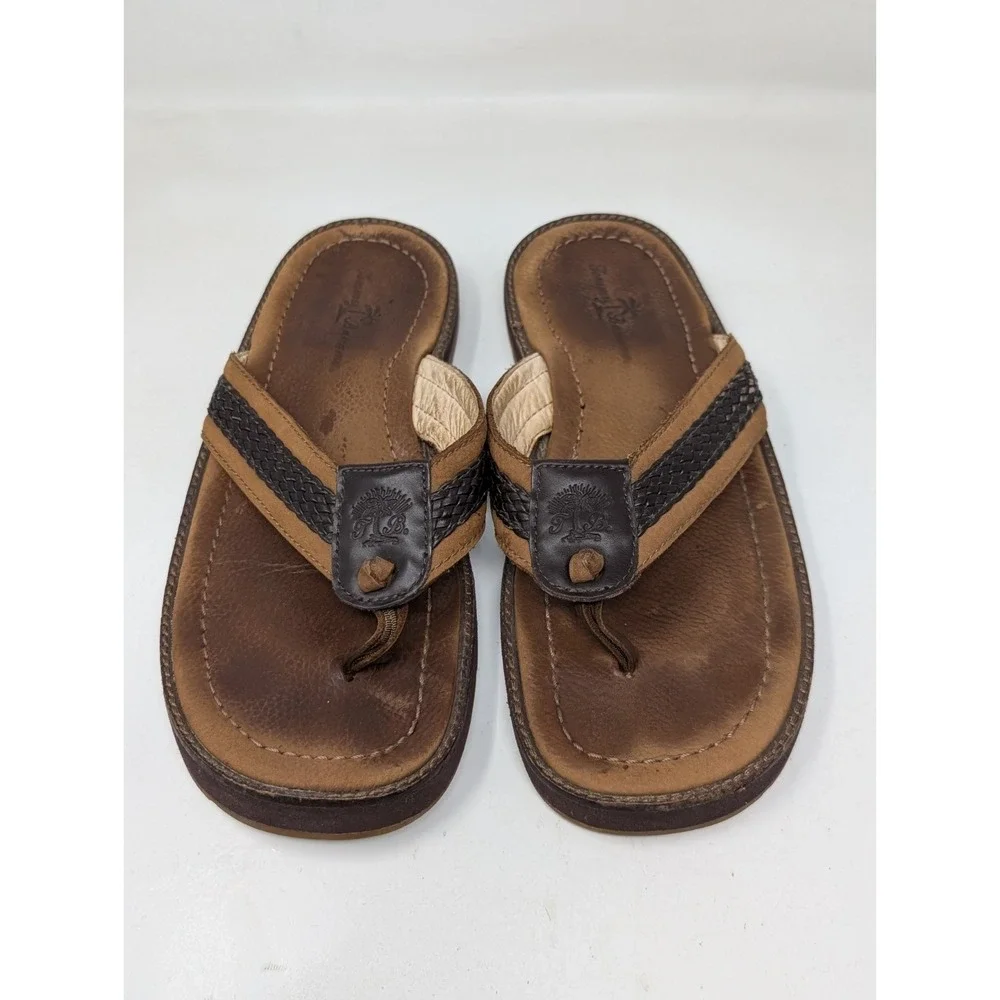 Tommy Bahama Anchors Away‎ Men's Size 9 Brown Braided Leather Sandals Flip Flops